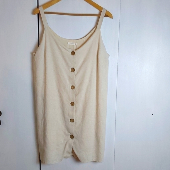 Lush Tops - Lush - Womens Linen blend Relaxed Button Front Tunic Neutral Minimalist Sz.L